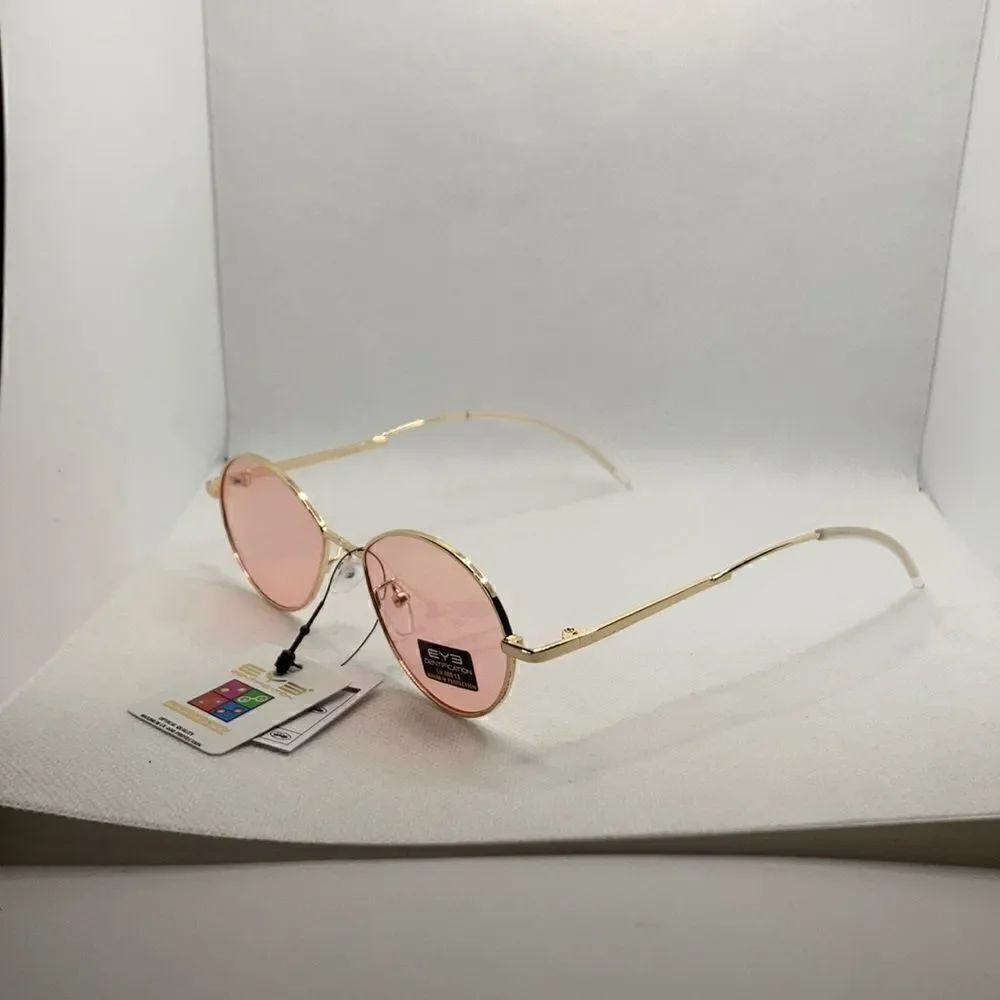 Eyedentification Oval 90’s Retro Women’s Gold Frame Pink Lens Sunglasses